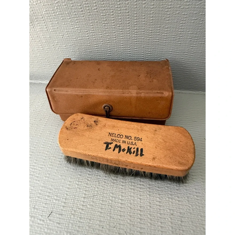 Vintage Kiwi Shoe Shine Kit‎ Horsehair Brushes Polish Travel Case